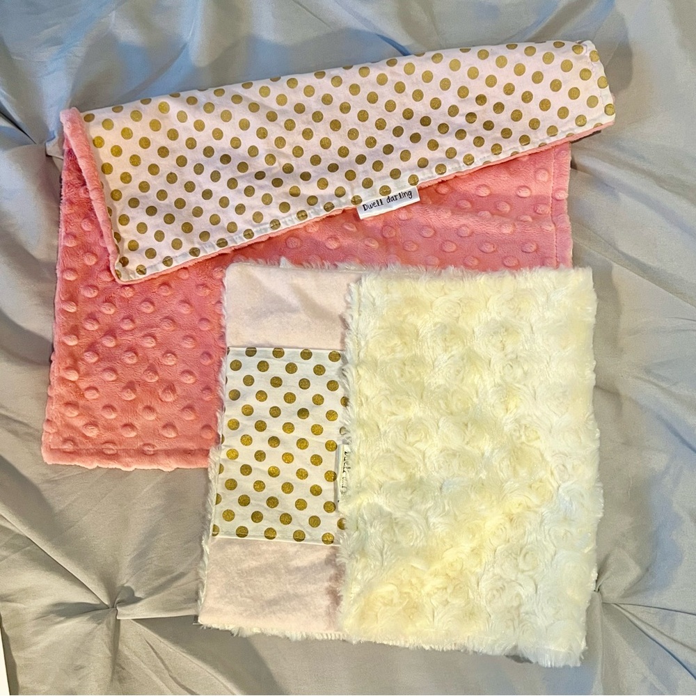 💖 lot 2 Dwell Darling lovey minky dot pink coral beige gold NWOT soft little